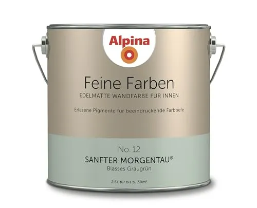 ALPINA Feine Farben Sanfter Morgentau 2,5L - Wasserbasierte Wandfarbe in friedvollem Graugrün, ideal für den Innenbereich. Algenresistent und perfekt für Wohnzimmer, sorgt für eine entspannende Atmosphäre.