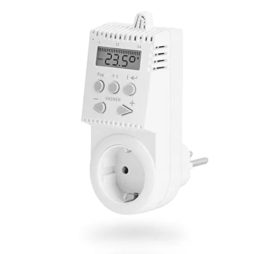 VASNER Universal-Thermostat VUTS1 – programmierbares Steckdosenthermostat für Elektroheizungen - Thermostate mit individuell einstellbaren Zeitfenstern, Frostschutz und Fenster-offen-Erkennung für optimale Raumtemperatur und Energieeffizienz.