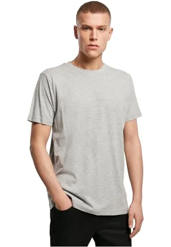 Build Your Brand Herren T-Shirt Round Neck, Männer Basic T-Shirt mit Rundhalsausschnit, Regular Fit, Baumwolle, Heather grey, XL
