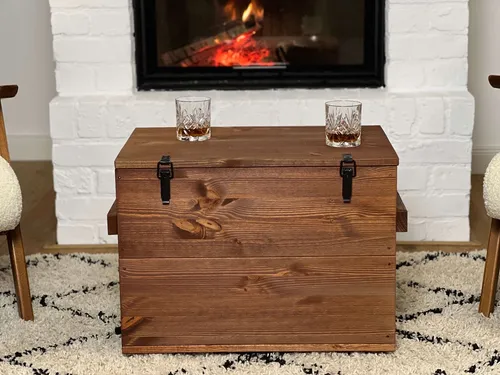 Massivholz Couchtisch Truhentisch Vintage Braun