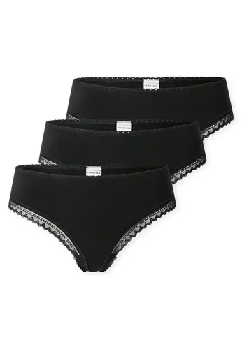 SCHIESSER Damen Tanga String 3er Pack - Größe 44 Schwarz - Funktionsunterwäsche mit atmungsaktiver Baumwolle und zarten Spitzenbändern für eleganten Komfort und perfekten Sitz.