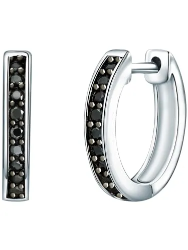 Rafaela Donata Damen Creolen aus 925/- Sterling Silber - Ohrringe für Damen, gefertigt aus hochwertigem rhodiniertem Sterlingsilber mit funkelndem, schwarzem Zirkonia - modern und zeitlos im klassischen Design.