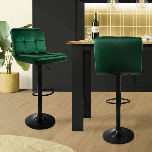 ML-Design 2er Set Barhocker - 360° drehbar und höhenverstellbar - Barhocker mit gepolstertem Samtbezug, Rückenlehne und Fußstütze für maximalen Komfort. Höhenverstellbar von 63 bis 83 cm und perfekt für Küche oder Bar.