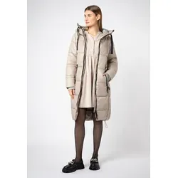 SUBLEVEL Wintermantel Langer Damen Steppmantel mit großer Kapuze beige|braun M