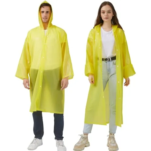 UPSEN Regenponcho Regenjacke Regenmantel für Herren Damen Wasserdicht, 2 Stück Wiederverwendbar Regencape Regenbekleidung für Wandern Camping Radfahren Reisen, Gelb