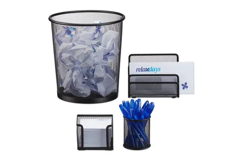 relaxdays Schreibtischaufsatz Schreibtisch Organizer Set, 4-teilig, Schwarz