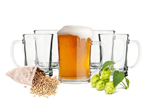 Sendez 6 Biergläser mit Henkel 500ml - Set von 6 modernen Biergläsern mit Henkel, ideal für Garten und Küche, perfekt für gesellige Abende und in praktischer Präsentschachtel.