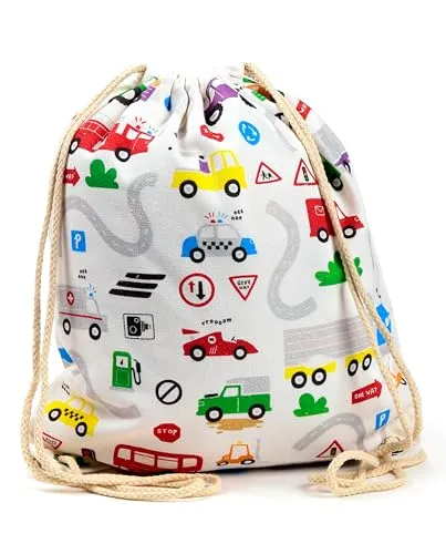 Puckator Little Motors Segeltuchtasche mit Kordelzug, Schwimmtasche, Kordelzugbeutel für Kinder, Festivaltaschen für Damen, Turnbeutel, Sporttasche, Rucksack, Yoga-Ausrüstungstasche, mehrfarbig,