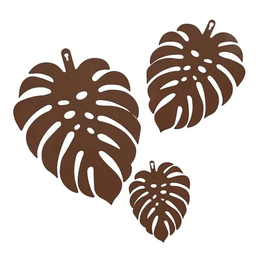 UNUS Monstera Wandaufhänger 3er-Set aus Metall: Tropische Blätter in Grün Schwarz oder Rostoptik, mit klappbarem Aufhänger für 3D-Optik, Moderne Wanddekoration für Innen & Außen