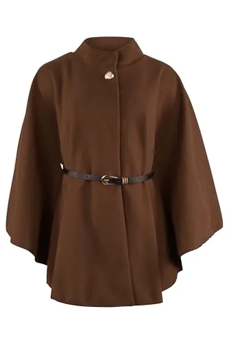 malito - Damen Cape Mantel - langarm Vintage Poncho modern & elegant - edle bequeme unifarbene Jacke - klassischer Umhang Freizeit & Alltag 4570 - (Braun 2)