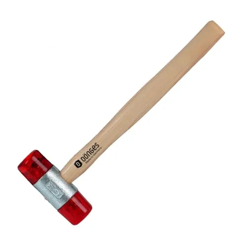Dönges Rückschlagfreier Schonhammer mit lackiertem Eschenstiel | Ø 35 mm | 433 g leicht | Austauschbare Köpfe in Rot | Made in Germany | Kunststoffhammer, Gummihammer, Multifunktionshammer