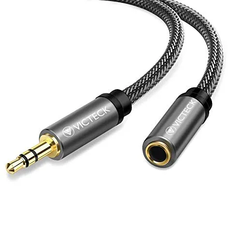 VICTECK Audio Verlängerung, 3 Meter Nylon 3.5mm Stereo Klinken Verlängerungskabel für AUX Eingänge Buchse Vergoldete Kontakte Kompatibel mit Smartphones,Tablets, Beats Kopfhörer und Mehr(Schwarz)