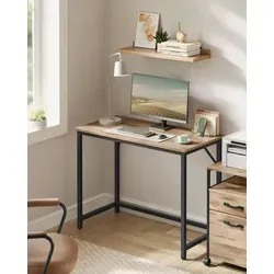 VASAGLE Schreibtisch Computertisch, 80-160 cm, moderner Stil in Kamelbraun und Schwarz