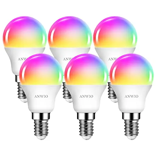 ANWIO 5W Smart E14 LED Lampen Warmweiß und Kaltweiß 470LM, Dimmbar Glühbirne Mehrfarbig, Tropfen, Wlan LED Birnen, kompatibel mit Alexa und Google Home, Kein Hub, 6er Pack