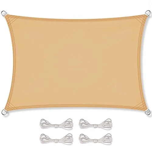 CelinaSun Sonnensegel wasserdicht inkl Befestigungsseile Premium PES wasserabweisend imprägniert Rechteck 2 x 3 m Sand beige