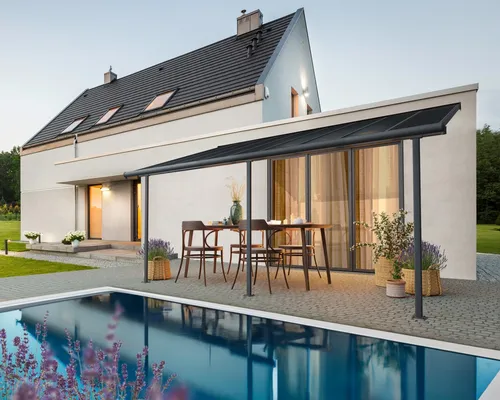 Palram - Canopia Capri Terrassendach, 555x295 cm - Terrassenüberdachung aus robustem Aluminium und Polycarbonat, einfache DIY Montage und hohe Schneelast von bis zu 120 kg/m² für zuverlässigen Schutz.