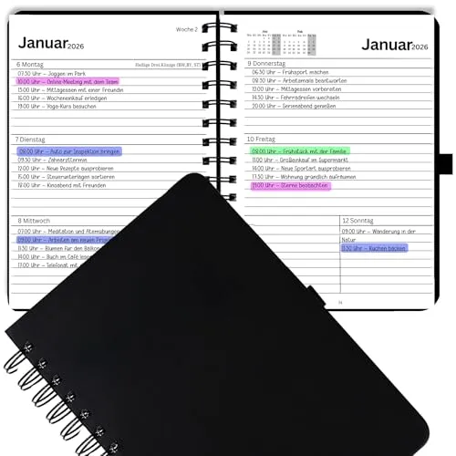 DIN A5 2026 Terminplaner Kalender auf Deutsch, Terminkalender Wochen-Planer, Agenda & Organizer, Wochenkalender Buchkalender mit Kunstleder-Hardcover & 120 g/m² Papier (2025-2026)