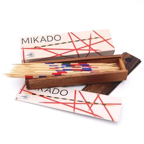 ROMBOL Mikado - 41 feine Stäbchen für Geschicklichkeitsspiel - Mikado-Spiel aus hochwertigem Samena- und Bambusholz, ideal für spannende Spielrunden mit Familie und Freunden. Perfekt für Geschenke und umweltfreundlich produziert.