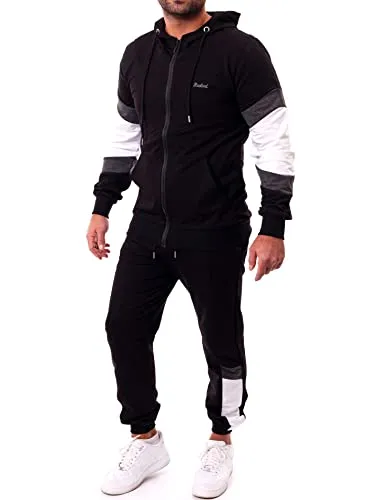 Reslad Trainingsanzug Herren Jogginganzug Männer Sportanzug | Freizeitanzug Jogginghose + Kapuzen Zip Sweatshirt Oberteil SET RS-5087 Schwarz-Weiß XL
