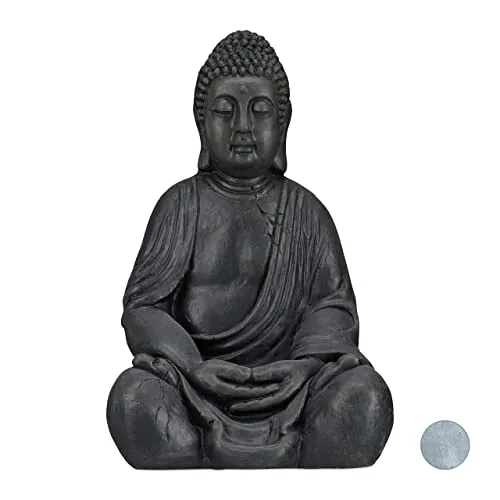 Relaxdays XL Buddha Figur sitzend, 50 cm hoch - Feng Shui Garten Deko - Gartenstatuen: 50 cm hohe Buddha Figur aus wetterfestem Polyresin, ideal für Innen- und Außenbereich. Bringt Ruhe und spirituelles Flair in Ihr Zuhause.