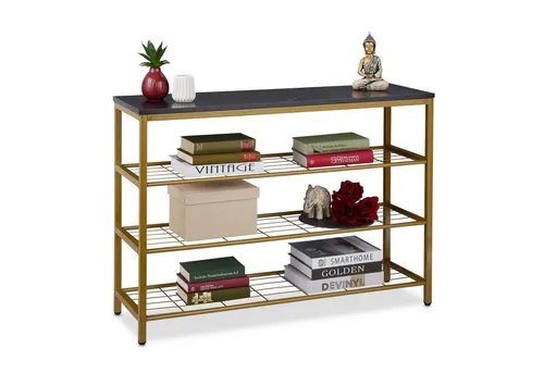 Konsolentisch Marmor Gold - Eleganter Flurtisch aus Eisen mit Marmor-Oberfläche, ideal für den Eingangsbereich oder als Ablagetisch, bietet stilvollen Stauraum und ist ein echter Blickfang.