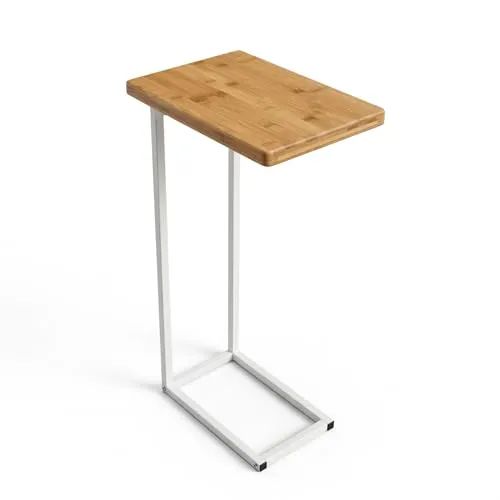 bonVIVO® C-Form Beistelltisch in Edelstahl-Naturholz von bonVIVO