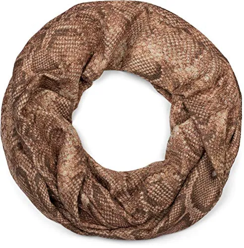 styleBREAKER Damen Loop Schal mit Schlange Phyton Muster und glitzernder Oberfläche, Schlauchschal, Tuch 01017127, Farbe:Hellbraun