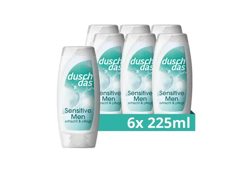 duschdas Duschgel 6x Duschdas 3-in-1 Duschgel & Shampoo Sensitive Men 225 ml, 6-tlg., Duschbad mit feuchtigkeitsspendender Formel
