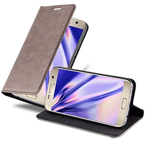 Cadorabo Hülle kompatibel mit Samsung Galaxy S7 aus Premium Kunst Leder Flip Klappbare Stoßfeste Magnetische [Standfunktion] [Kartenfächern] Cover Hülle für Galaxy S7 Tasche in Braun