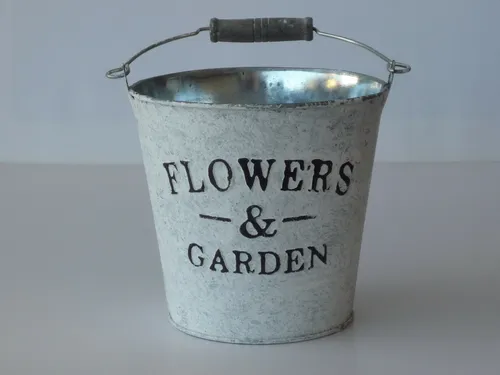 Zink Übertopf Flowers & Garden weiß gewaschen, rund 11cm, Blumentopf >3901721<