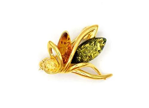 Brosche Bernsteinbrosche Glücksfee Fee Bernstein Schmuck Damen silber vergoldetes Silber PMBER25_GOLD