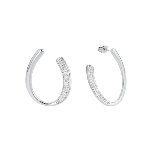 Amor Creolen Edelstahl Damen Ohrschmuck mit Zirkonia - Elegante Ohrringe aus hochwertigem Edelstahl, verziert mit 56 glitzernden Zirkonia-Steinen. Kommt in einer stilvollen Schmuck Geschenk Box - das perfekte Geschenk für besondere Anlässe!