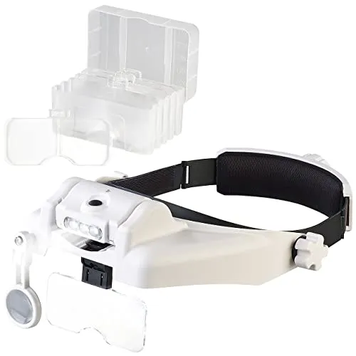 AGT Stirnlampe: Akku-Stirnlupe mit 1-/1,5-/2-/2,5-/3,5-facher Vergrößerung & LED-Licht (Kopflupe, Lupenleuchte, Lesebrille)