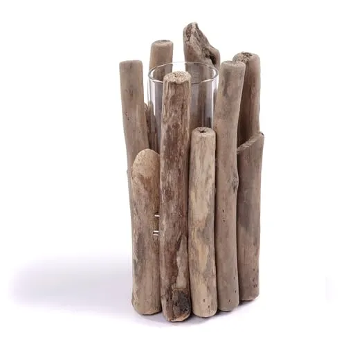 DESIGN DELIGHTS DEKO VASE Mira | Treibholz und Glas - Vasen-Kunstwerk aus echtem Treibholz und Glas, das natürliche Schönheit und Funktionalität vereint. Ideal für Blumen und Gräser, schafft es ein warmes, gemütliches Ambiente in deinem Zuhause.