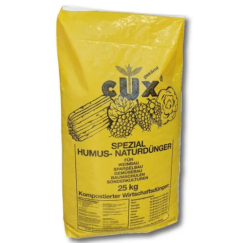 Cuxin Humuskorn pelletiert 25 kg Gartendünger - Universaldünger für gesunde Pflanzen, organisch und pelletiert, ideal für Frühling, Sommer und Herbst.