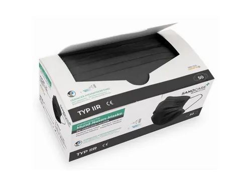 Sanocare Mund-Nasen-Masken Mund-Nasen Maske Typ IIR (50er Box) - Schwarz