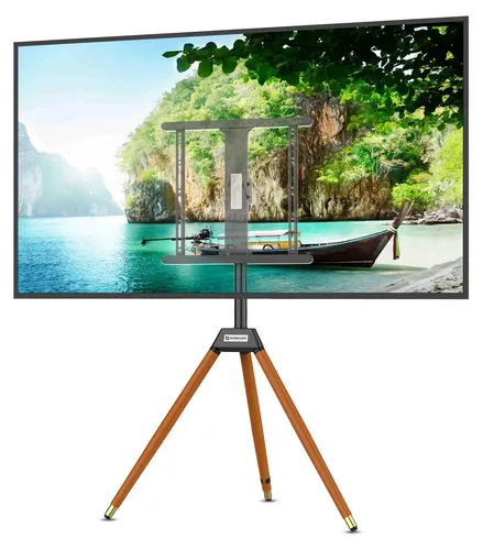 Technolenz TV-Ständer aus Massivholz und Stahl, Höhenverstellbar und Drehbar für TVs bis 60 Zoll
