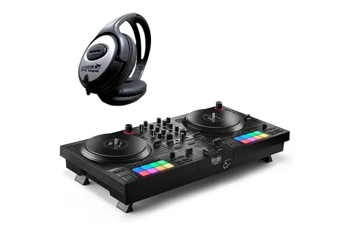 HERCULES DJ Controller Inpulse T-7 mit Kopfhörer - Professioneller DJ-Controller mit authentischem Plattenspieler-Feeling, 16 Performance Pads und umfangreicher Effekt-Sektion. Inklusive keepdrum Kopfhörer für ein erstklassiges Klangerlebnis.