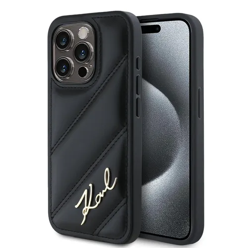 CG MOBILE Karl Lagerfeld KLHCP15XPQDSMGK Hülle für iPhone 15 Pro Max - Standard Handyhüllen mit diagonal gestepptem Design, schützt Ihr iPhone 15 Pro Max stilvoll und sicher dank robuster Hartschale.