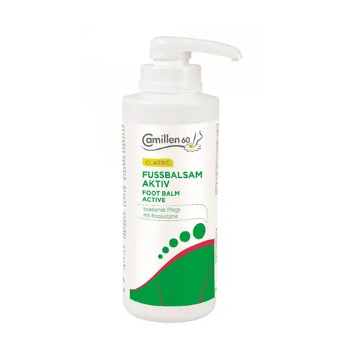 Camillen 60 Fussbalsam Aktiv 500ml - Fußpflege mit Rosskastanienextrakt und Kamille, unterstützt die Regeneration der Haut und beugt trockener Haut sowie Hautreizungen vor.