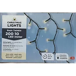 Lumineo Lichterkette Basic warm weiß 200 LEDs 10 Meter grünes Kabel Timer IP44 - Grün/Schwarz
