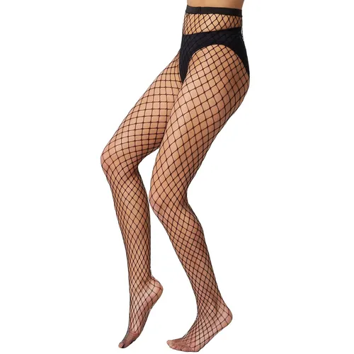 Damen sexy Netz Strumpfhose Schwarz große Maschen Kostüm Fasching Karneval