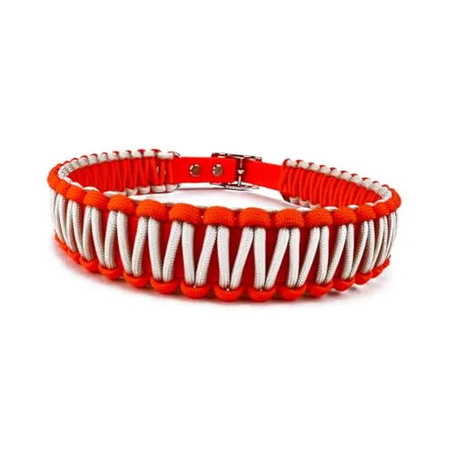 Hundehalsband Lori Tierluxe - Handgemacht, Paracord, Biothane (Orange Weiß Neon, XXL Halsumfang 45-51 cm)