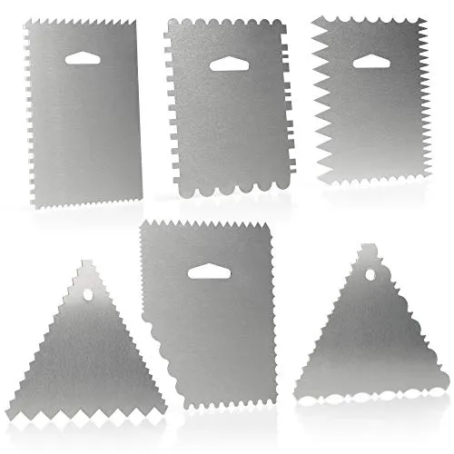 com-four® 6-teiliges Teigschaber-Set - Tortenspachtel aus Aluminium - Modellierwerkzeug für Backen und Kochen - Streichpalette mit 23 Mustern (6 teilig - Spachtel)