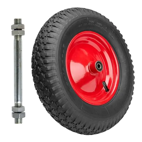 Garronda Schubkarren-Rad GD-0163 mit Luftreifen - Robustes Ersatzrad für Schubkarren mit pulverbeschichteter Stahlfelge und doppelten Kugellagern. Hohe Tragfähigkeit, ideal für Garten und Baustelle. Montagefertig mit Achse für einfachen Austausch.