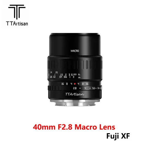 TTArtisan 40mm F2,8 Makro Objektiv für Fujifilm X - Makroobjektiv mit manueller Fokussierung, ideal für detailreiche Aufnahmen. Robustes Metallgehäuse und maximale Blende von f/2,8 für kreative Fotografie.
