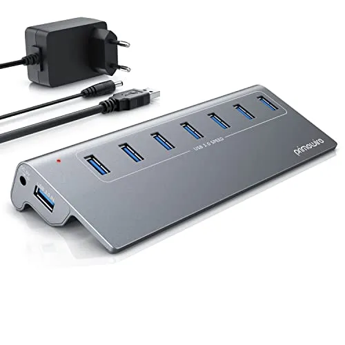 CSL USB 3.2 Gen2 Hub 7 Port Verteiler aktiv 10 Gbit/s Aktiver Betrieb mit Netzteil Metallgehäuse für PC Notebook Laptop Tablet für Windows und MacOS