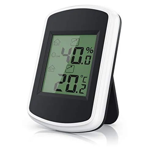 CSL - Digitales Mini Thermo-Hygrometer Thermometer Hygrometer innen Temperatur und Luftfeuchtigkeitmessgerät mit Smiley-Indikator für Gewächshaus, Wohnzimmer