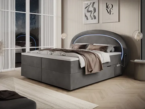 wonello Boxbett Orion, Grau, 160x200 cm, mit LED-Beleuchtung - Stylisches Boxbett Orion mit einzigartigem Design und integriertem Stauraum. Ideal für dein Schlafzimmer, bietet es luxuriösen Schlafkomfort und stimmungsvolle LED-Beleuchtung für entspannte Abende.