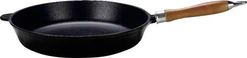 Krüger Haushaltswaren 60024 Rustica Pfanne 24cm - Pfanne aus emailliertem Gusseisen, ideal für gleichmäßiges Braten und hohe Wärmehaltung. Perfekt für alle Herdarten, inkl. Induktion, mit elegantem Kirschholzgriff.